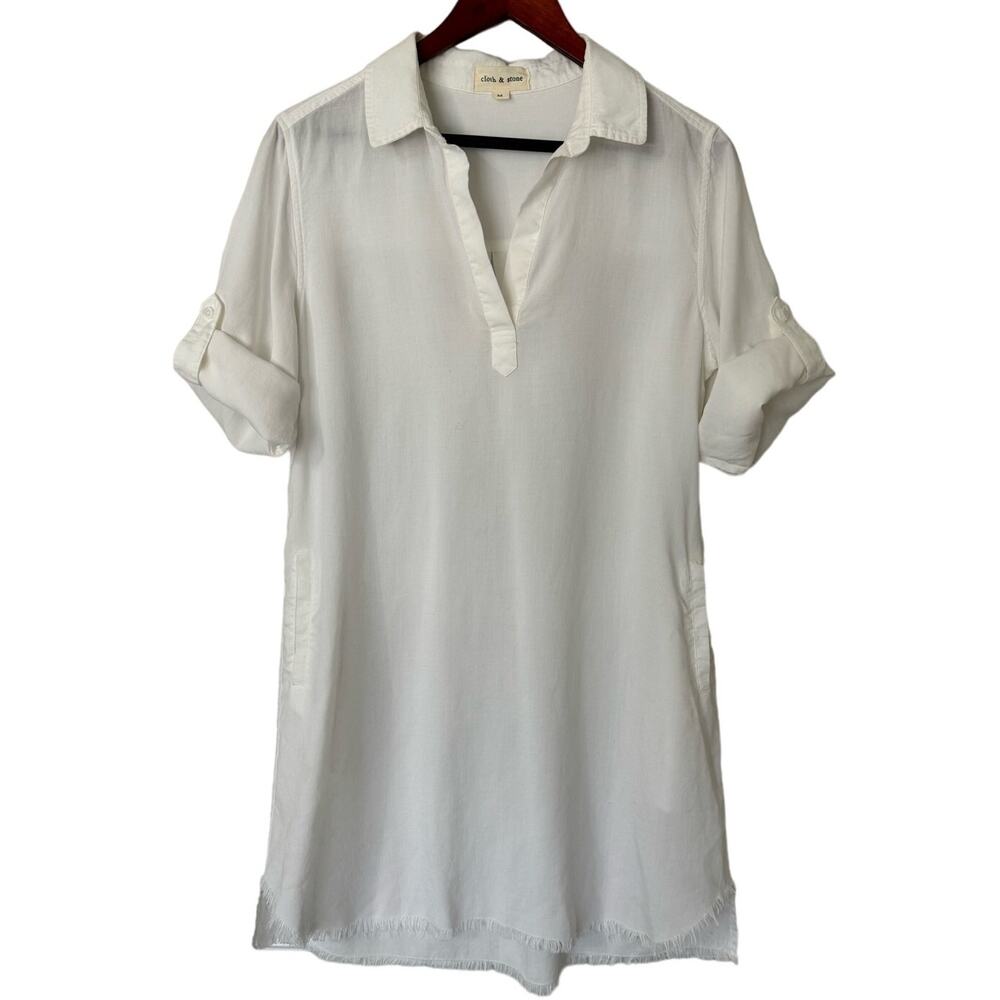 Cloth & Stone White Lyocell Frayed Hem Shirt Dress Size Medium